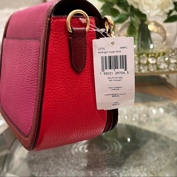 Coach Saddle In Colorblock With Horse And Carriage Crossbody Bag Violet Multi - Picture 11 of 11